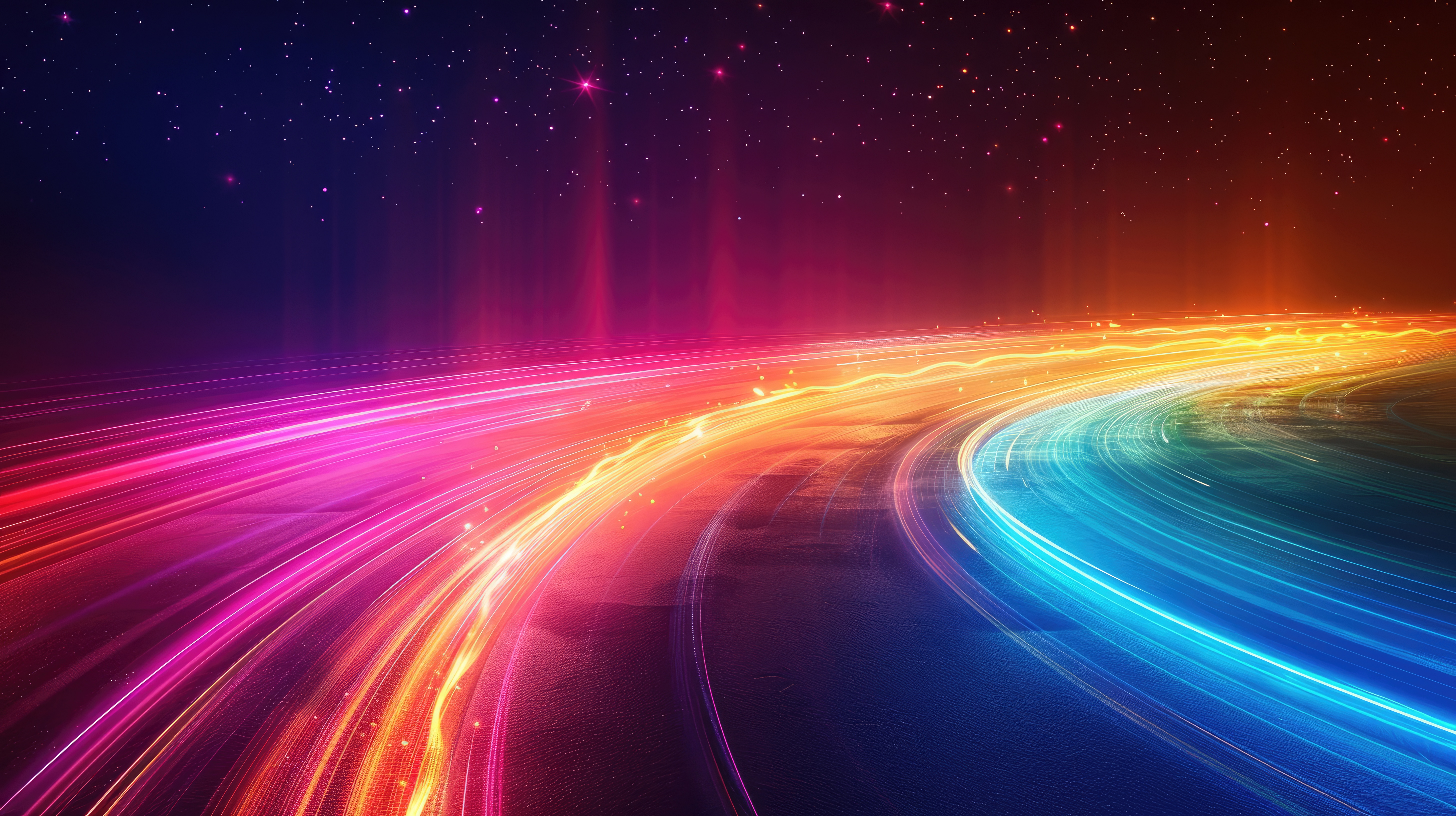 Papier Peint Abstrait Cosmos Multicolore avec Traînées Lumineuses Futuristes