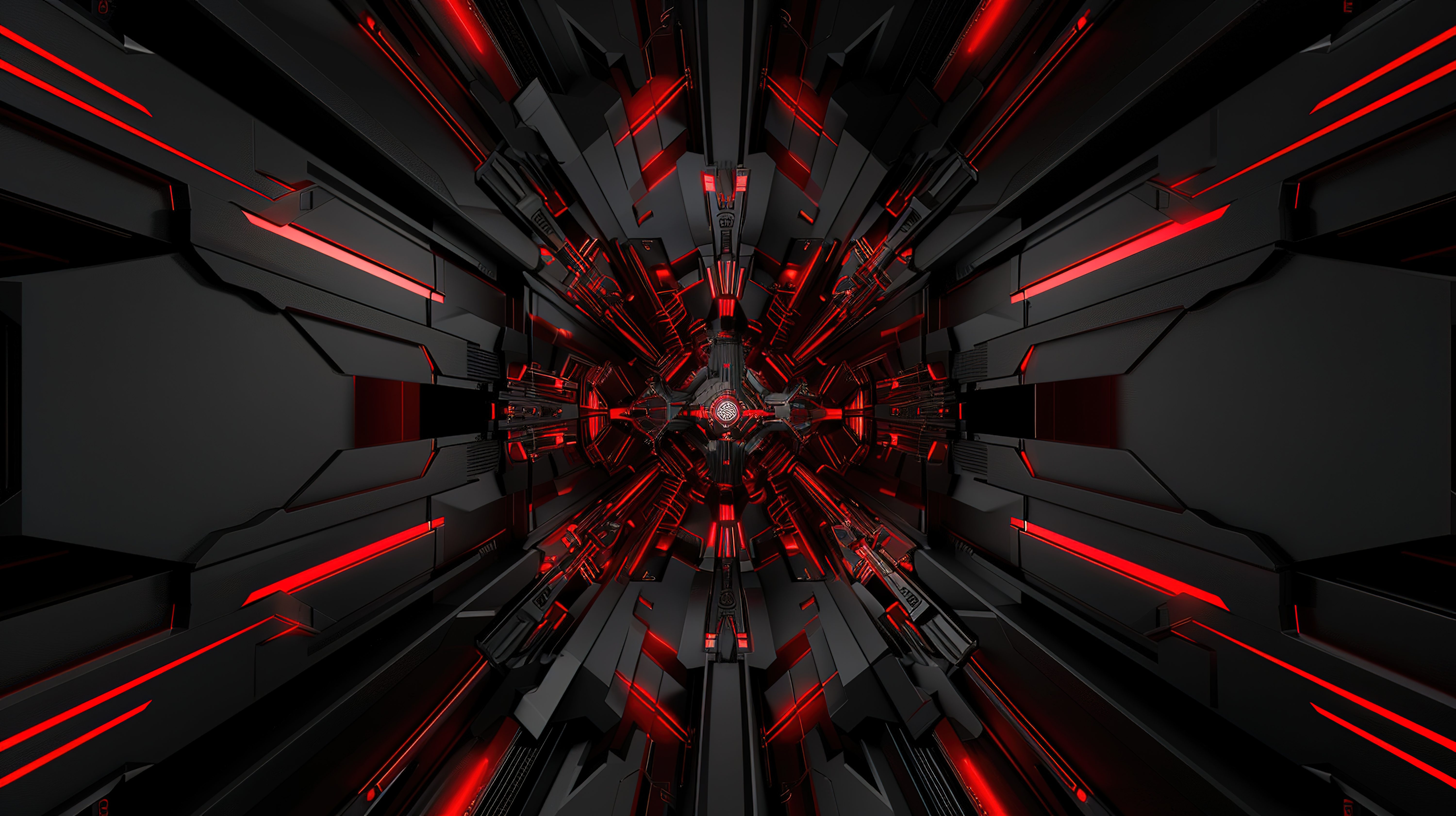Papier Peint Futuriste Tunnel Cyberpunk Rouge et Gris