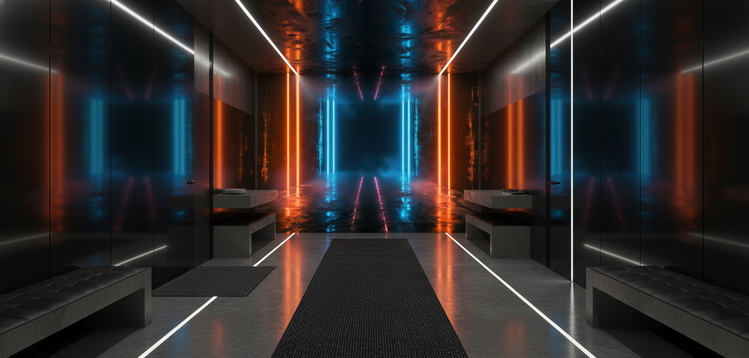 Tunnel Futuriste Néon Bleu Orange Ambiance Cyberpunk Moderne - Couloir