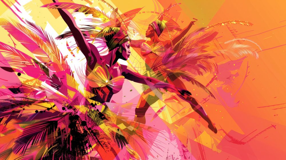 Papier Peint Abstrait Tropical Femme Silhouette Couleurs Vives