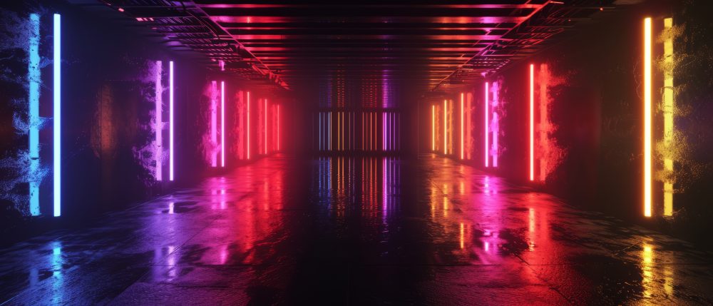 Papier Peint Tunnel Cyberpunk Néon Lumières Électriques Futuriste
