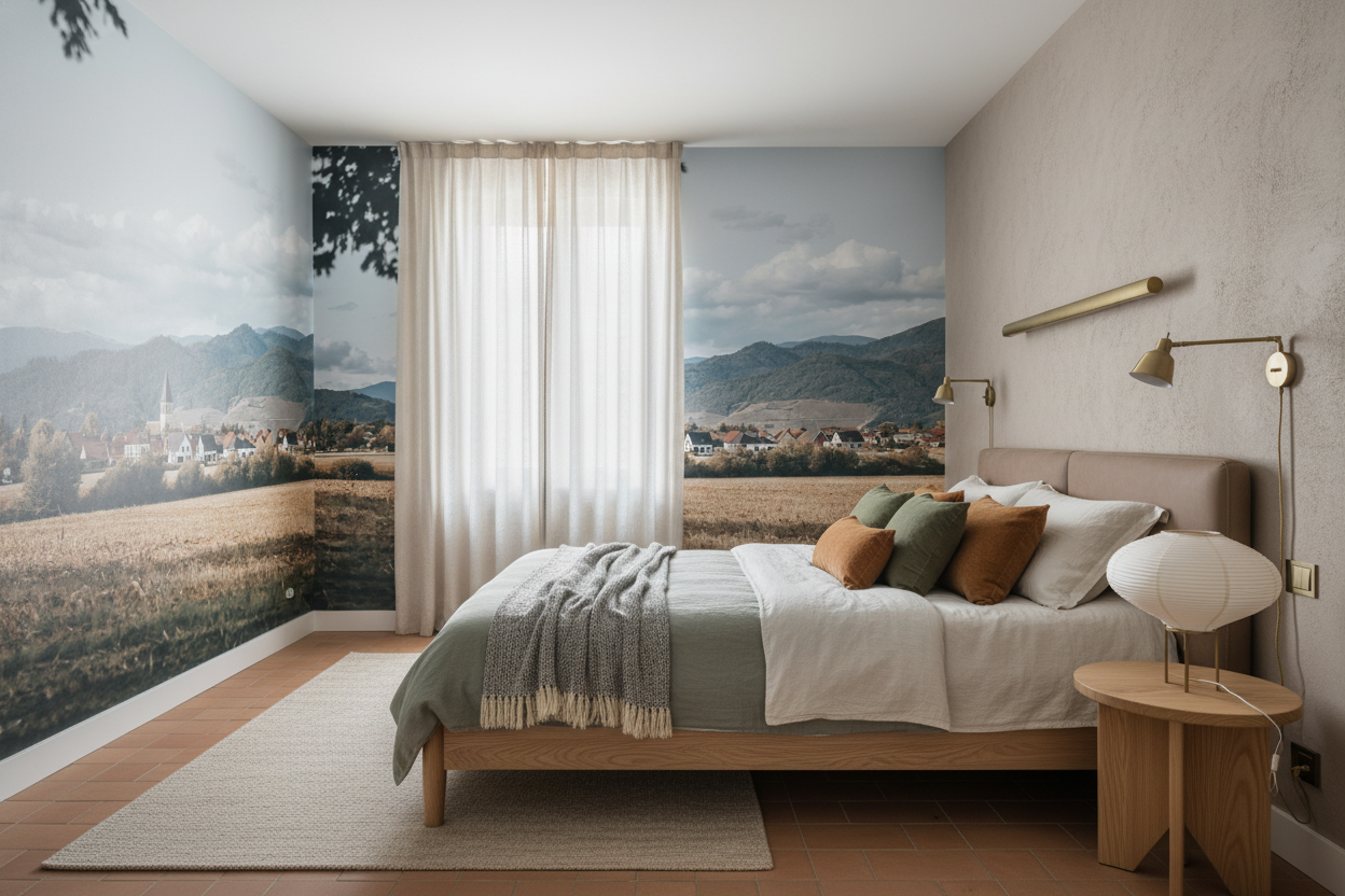 Village paisible dans la vallée montagneuse avec église - Chambre adulte