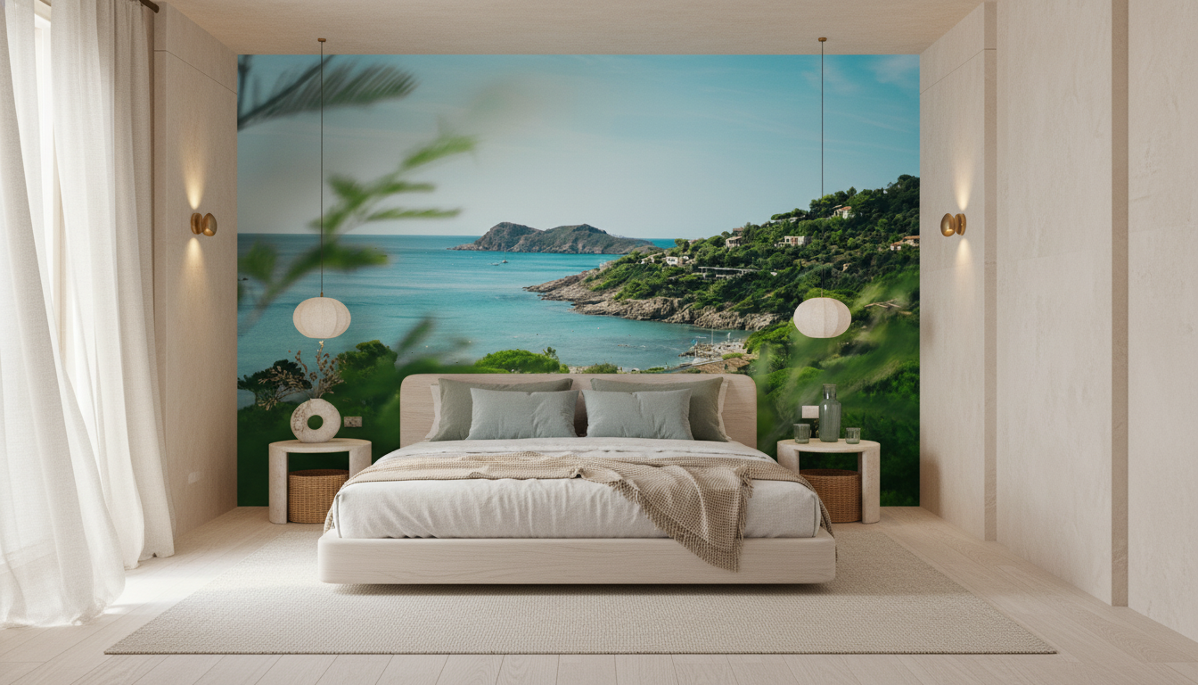 Vue panoramique côtière méditerranéenne avec maisons blanches et mer turquoise - Chambre adulte